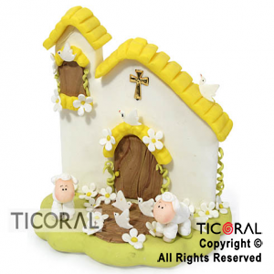 ADORNO CAPILLA CON OVEJA Y PALOMA A. PORCELANA FRIA x 1